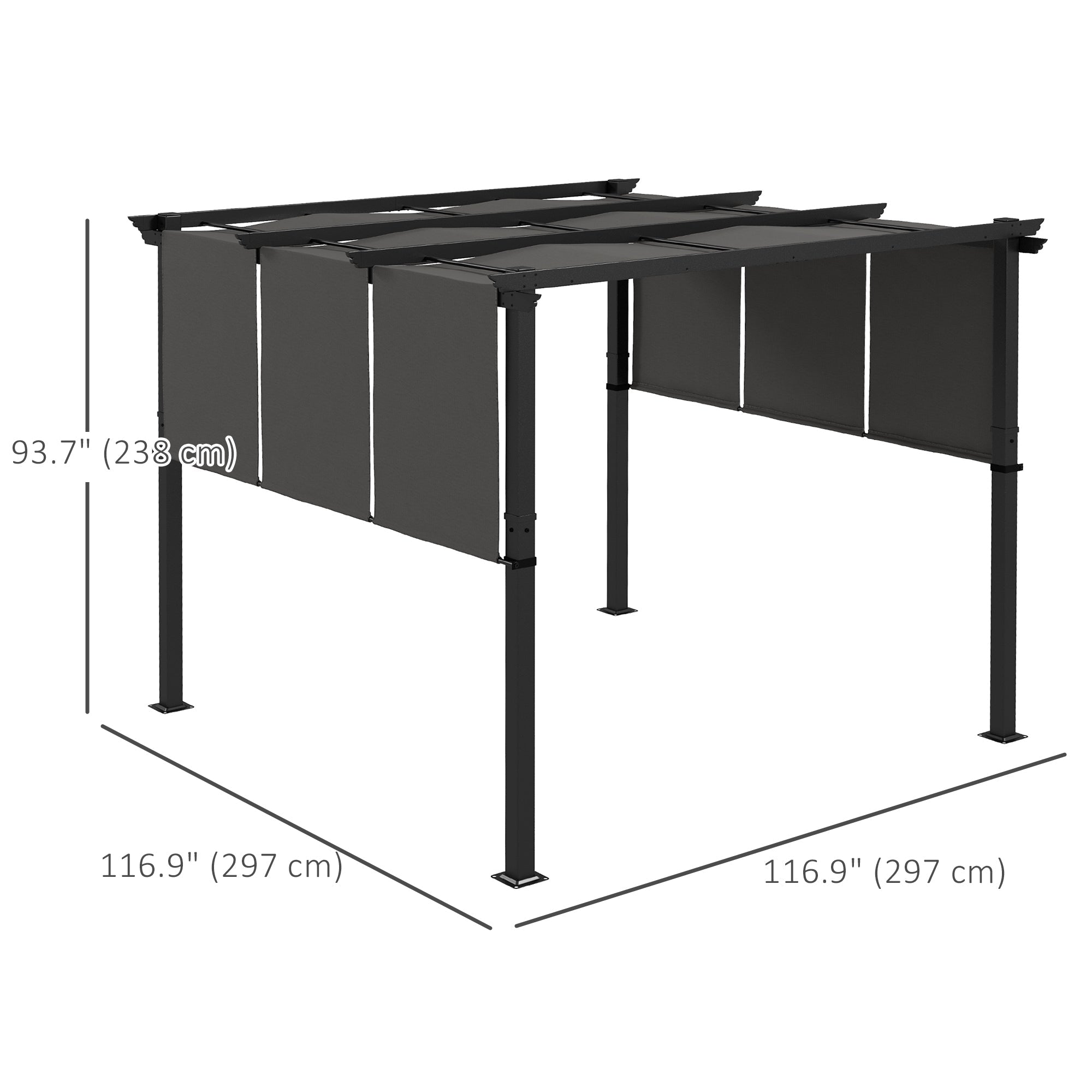 Outsunny 10' x 10' Metal Pergola, Outdoor Pergola with Retractable Canopy, for Garden, Patio, Backyard, Deck, Charcoal Grey 