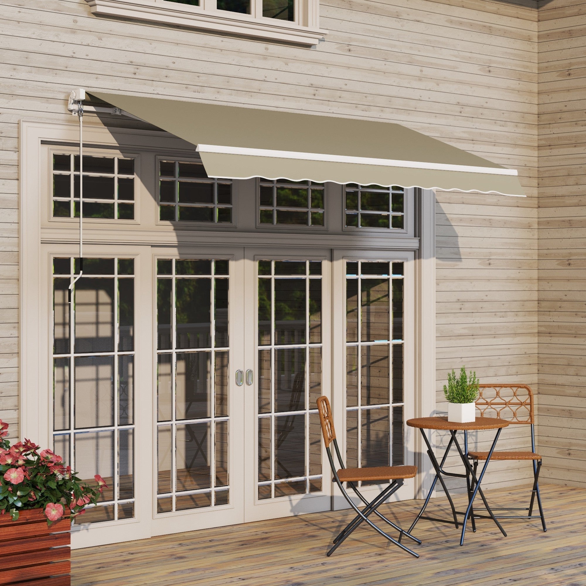 Outsunny Shade Retreat Awning: 8'x7' Manual Retractable Beige Patio Sun Canopy for Outdoor Deck 