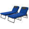 Outsunny 2 Pieces Folding Lounge Chairs with 4-level Reclining Back, Tanning Chair with Cushion, Sun Lounger with Breathable Mesh Fabric, Side Pocket, Headrest, Blue