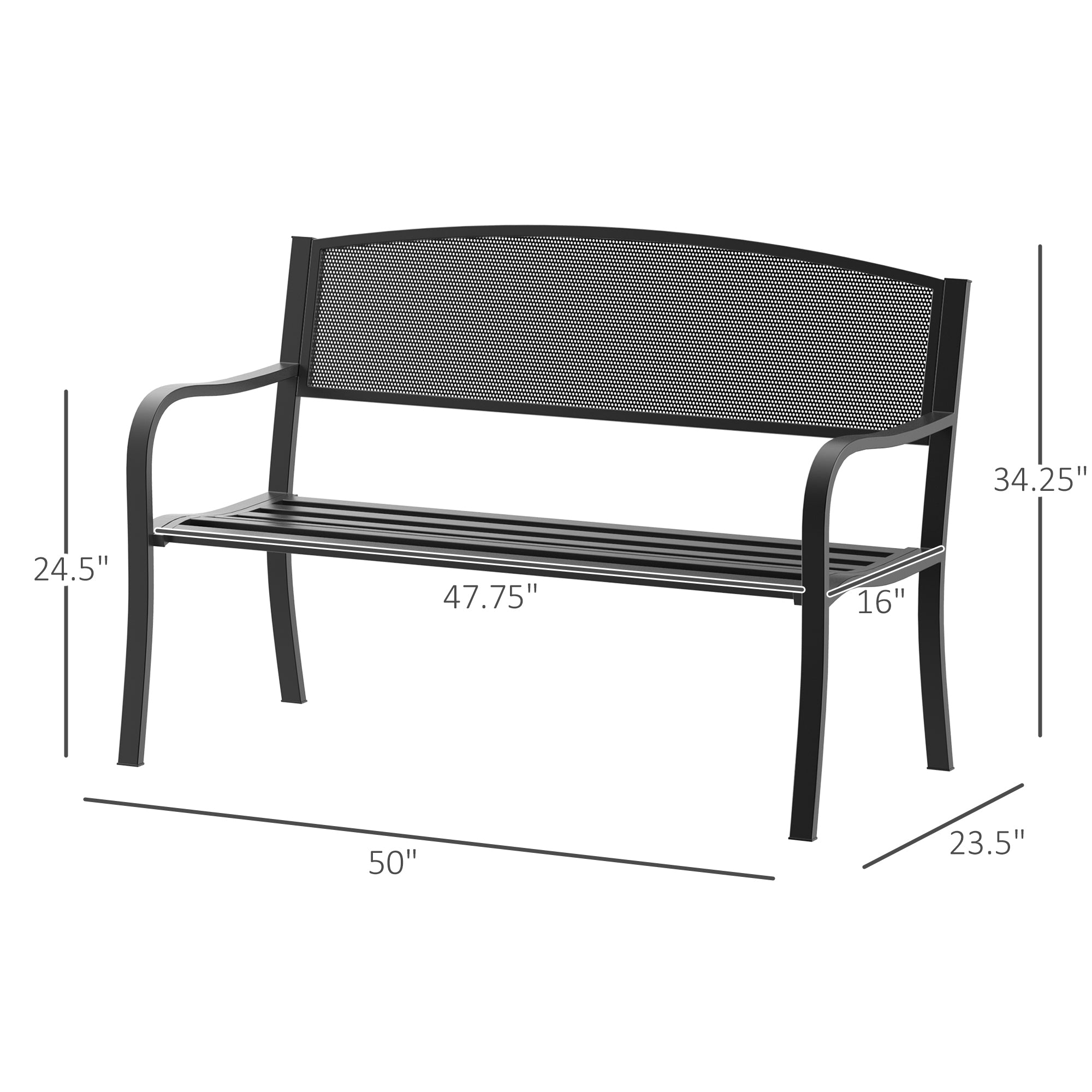 Outsunny 50" Steel Garden Bench Outdoor Patio 2-Person Park Seat Loveseat Black 