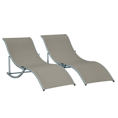 Outsunny Set of 2 S-shaped Foldable Lounge Chair Reclining Outdoor Chair for Patio Beach Garden With 264lbs Weight Capacity, Light Grey 
