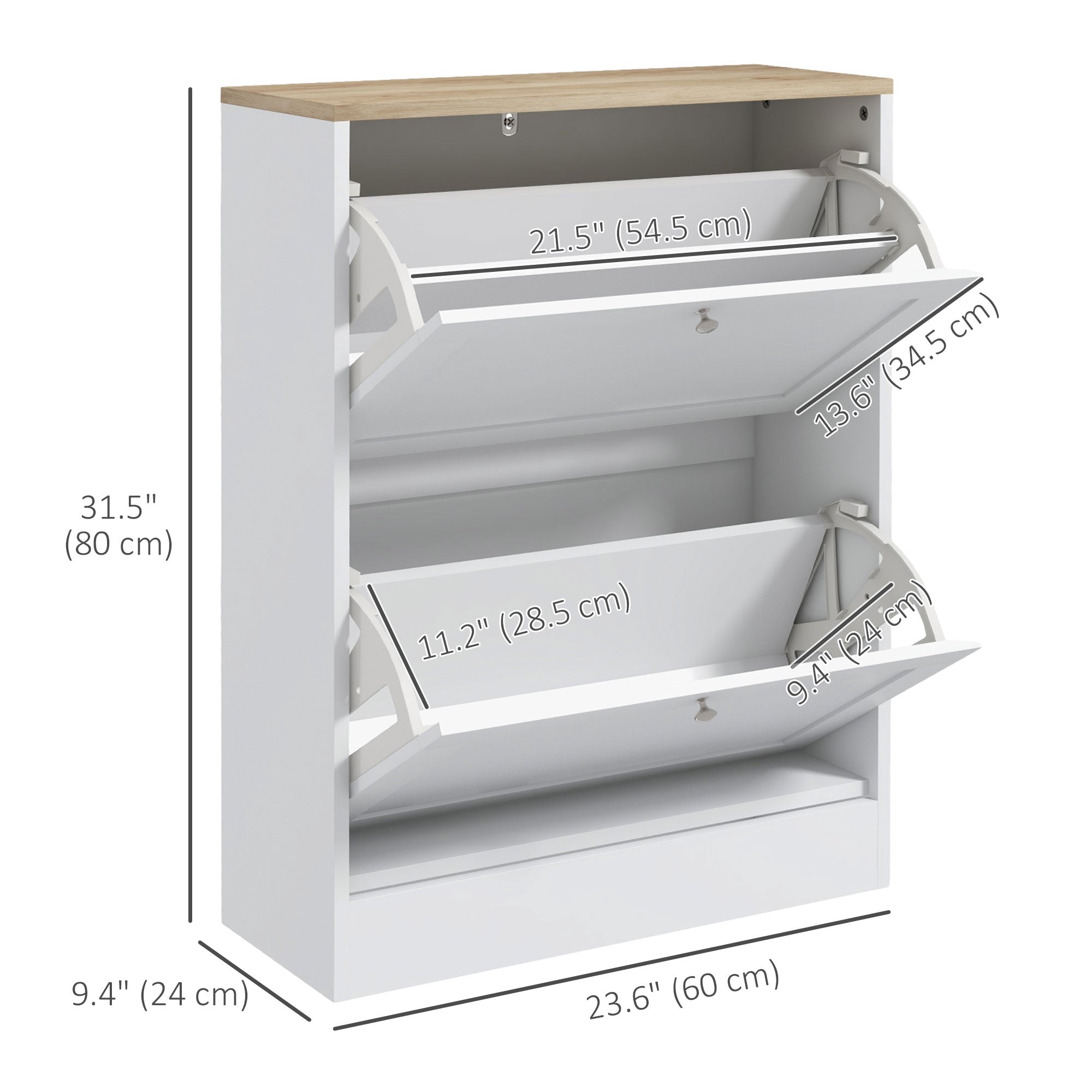 HOMCOM Slim Shoe Storage Cabinet, Modern Shoe Cabinet with 2 Flip Drawers and Adjustable Shelves for 12 Pairs, White 