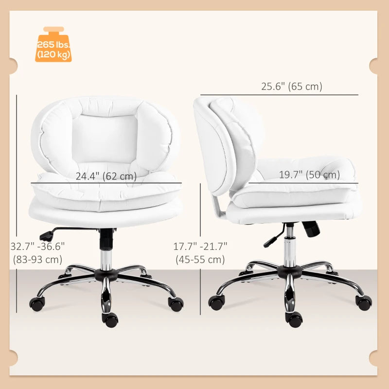 Criss Cross Chair, Swivel Wide Office Chair with Leathaire Upholstery, Tilting, No Arm, White