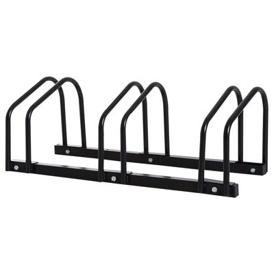 Soozier Cycle Park Pro Rack: 3-Bike Floor Parking Rack, Bicycle Storage Stand for Garage Organizer Black 