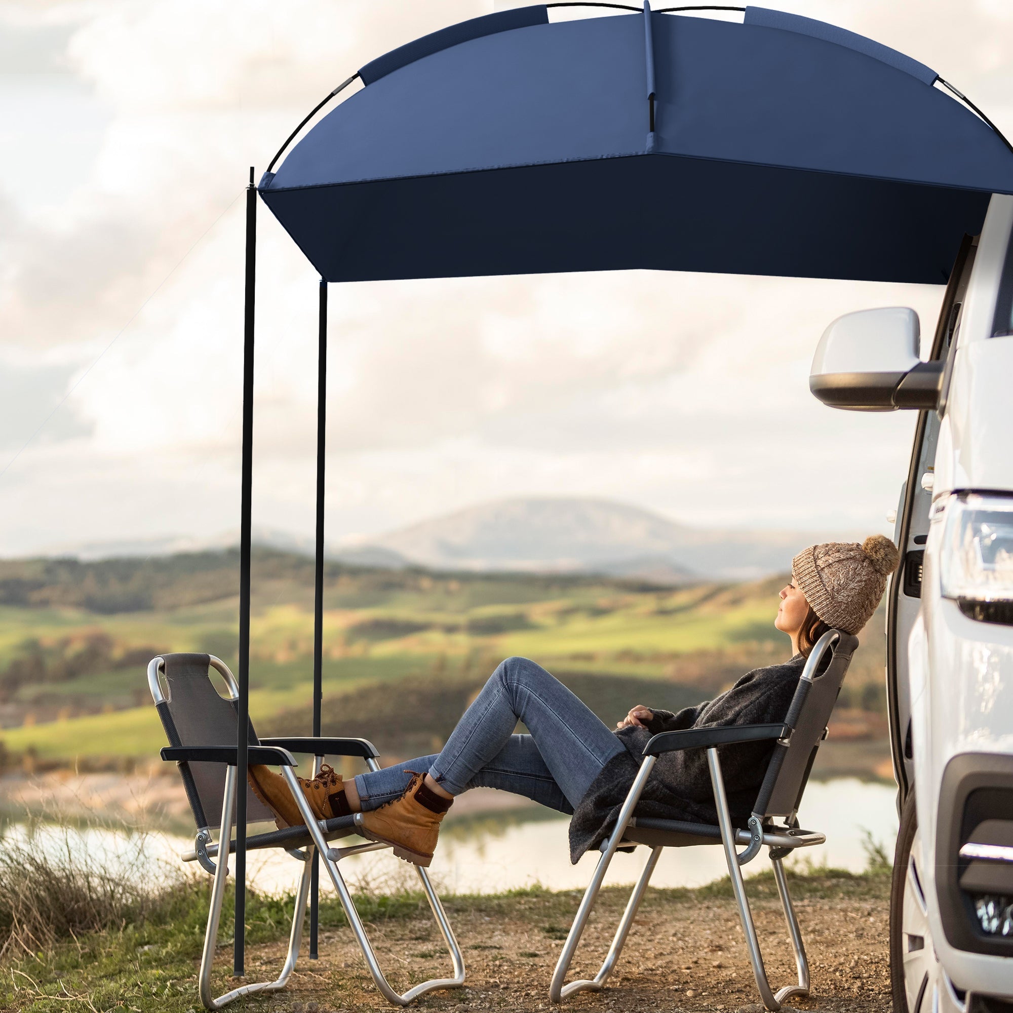 Outsunny Tailgate Tent SUV Awning Portable Rooftop Car Shelter for Truck RV Van Camping Overlanding 