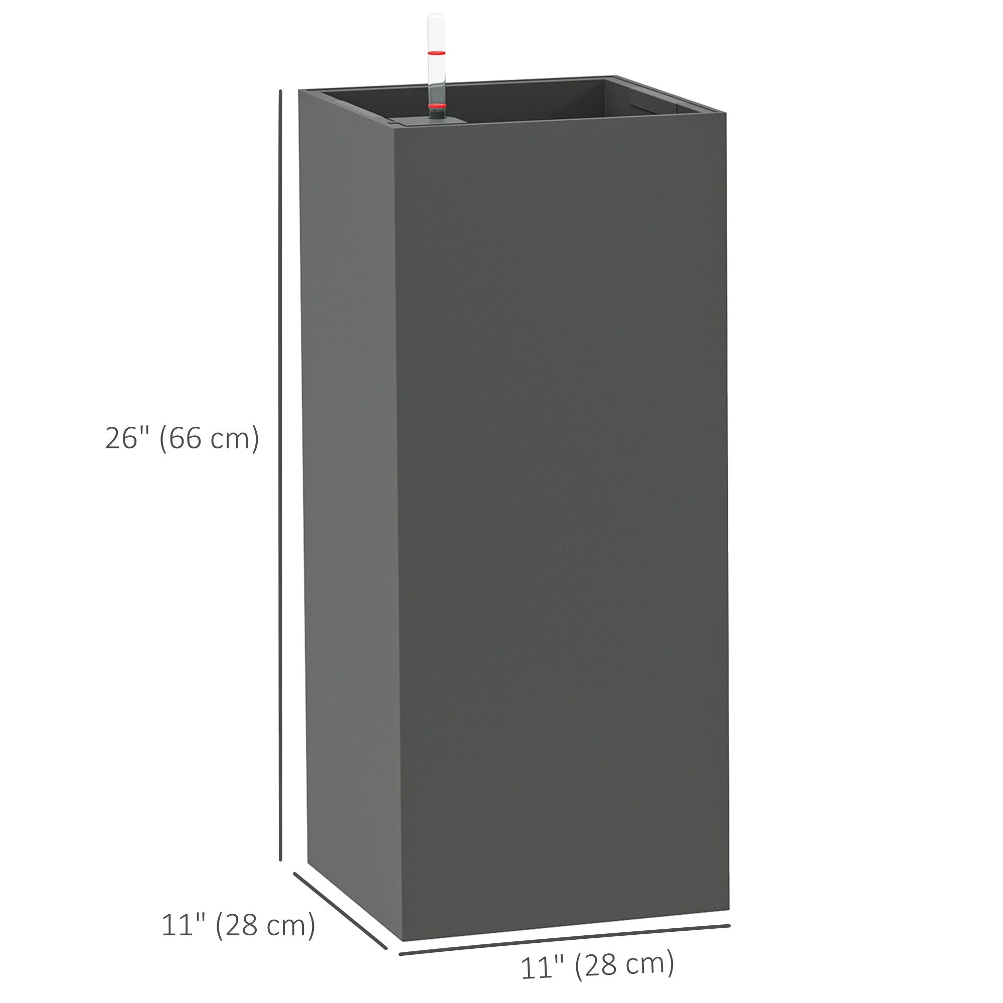 Outsunny 2 Pack Planter Box, 11 Inch Plastic Flower Pots with Water Level Indicator, Drainage Hole and Drain Plug, Dark Grey 