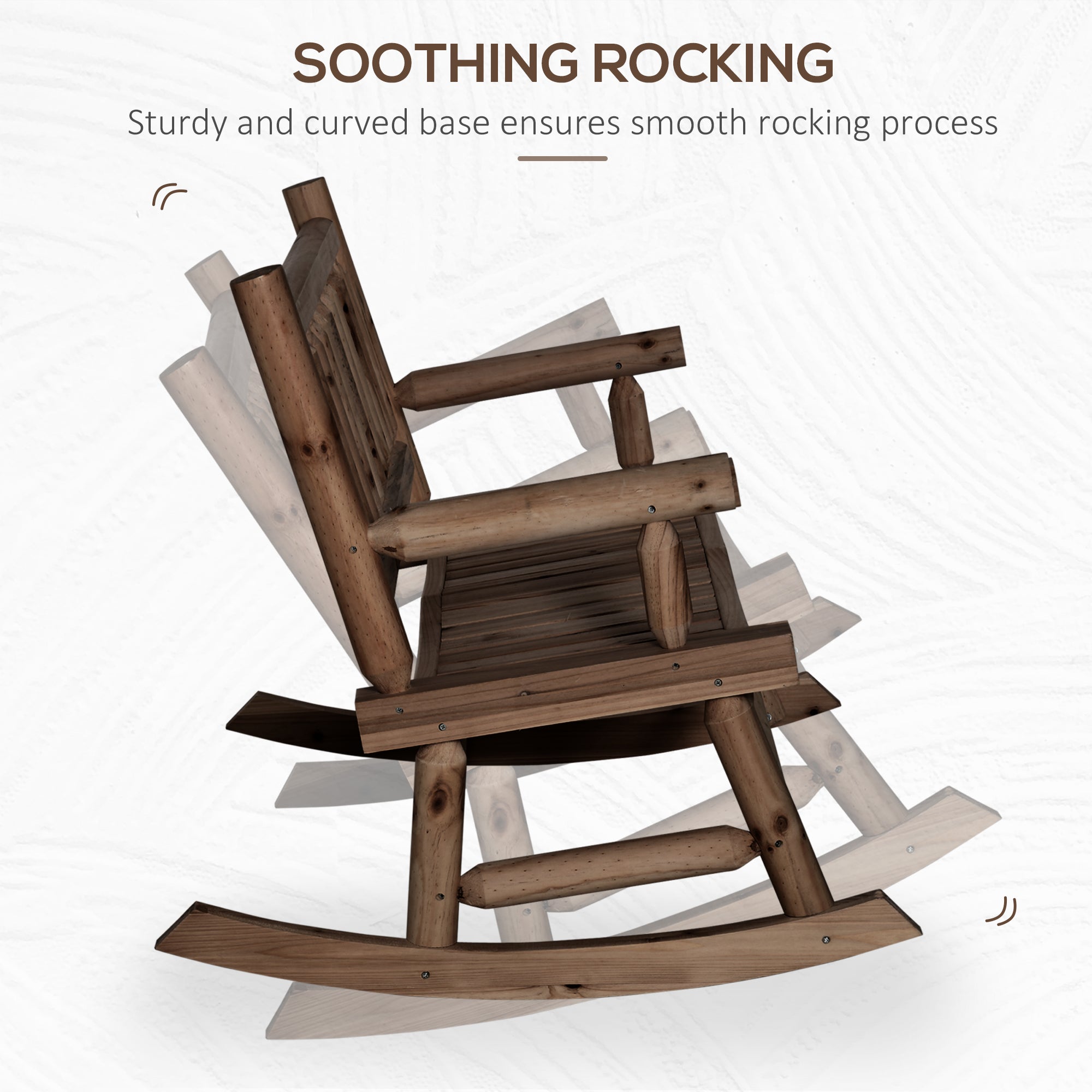 Outsunny Rustic Serenity: Outdoor Rocking Bench, 2-Person Wood Patio Rocker with Slat Back and Seat, Carbonized Finish 