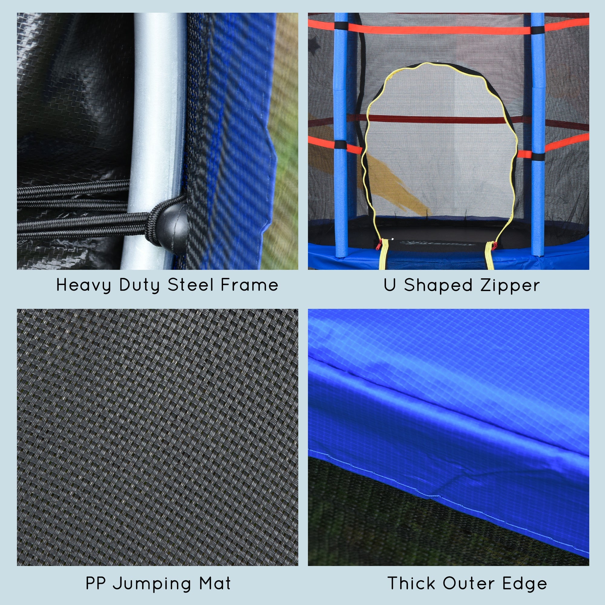 Outsunny 55" Kids Trampoline Enclosure Net Steel Frame Indoor Round Bouncer Rebounder 3-6 Years Blue Toy 