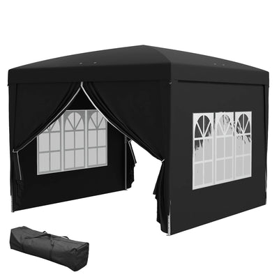 Outsunny 10'x10' Pop Up Party Tent Outdoor Wedding Gazebo Canopy Carrying Bag Black 