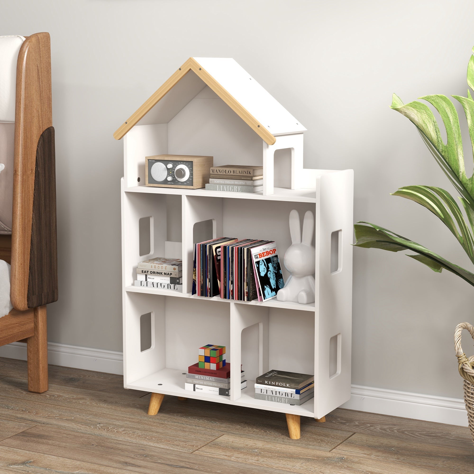 Qaba Toy Storage Organizer Cabinet 3 Tier Kids Bookshelf Playroom Room Nursery Kindergarten White 
