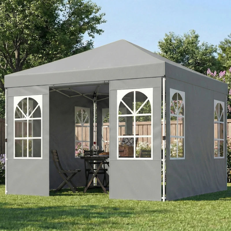 9.6 x 9.6 ft Pop Up Canopy Tent with 4 Sidewalls, UPF 50+ 1-Button Push Easy Setup Outdoor Instant Canopy, Light Grey