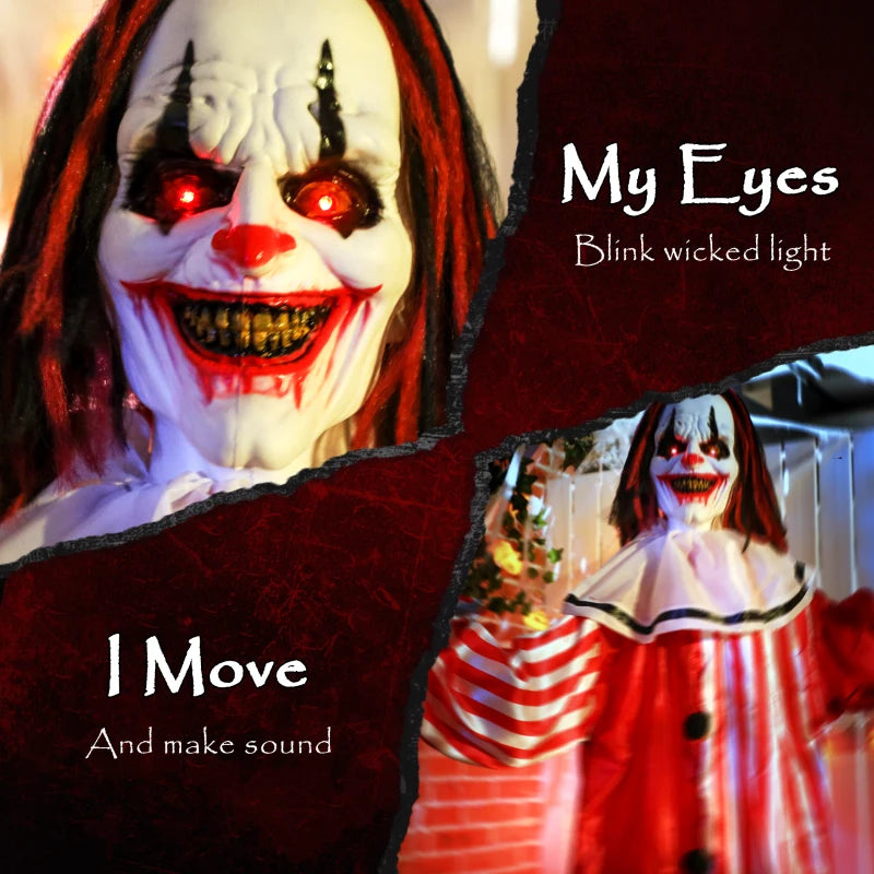 Outsunny Life-Size Halloween Animated Clown – Red Light-Up Eyes, Sound Activated, Battery Operated 