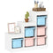 Qaba 3 Layers Toy Storage Organizer Kids Bookshelf Children Toy Storage w/ 6 Plastic Bins, Blue & Pink