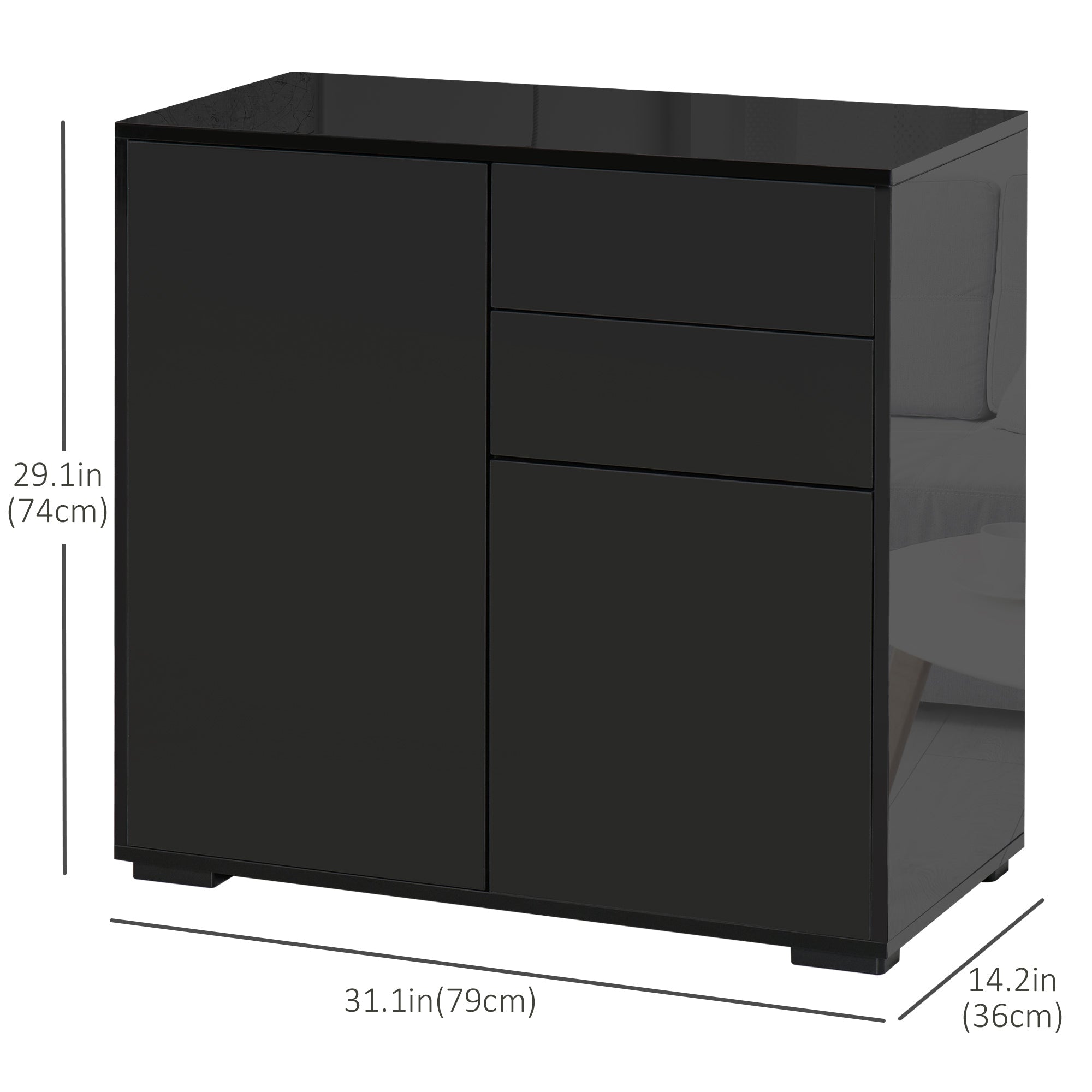 HOMCOM Stylish Buffet Sideboard High Gloss Kitchen Storage Cabinet Cupboard with Push Open Design 2 Drawer 2 Doors Shelf 