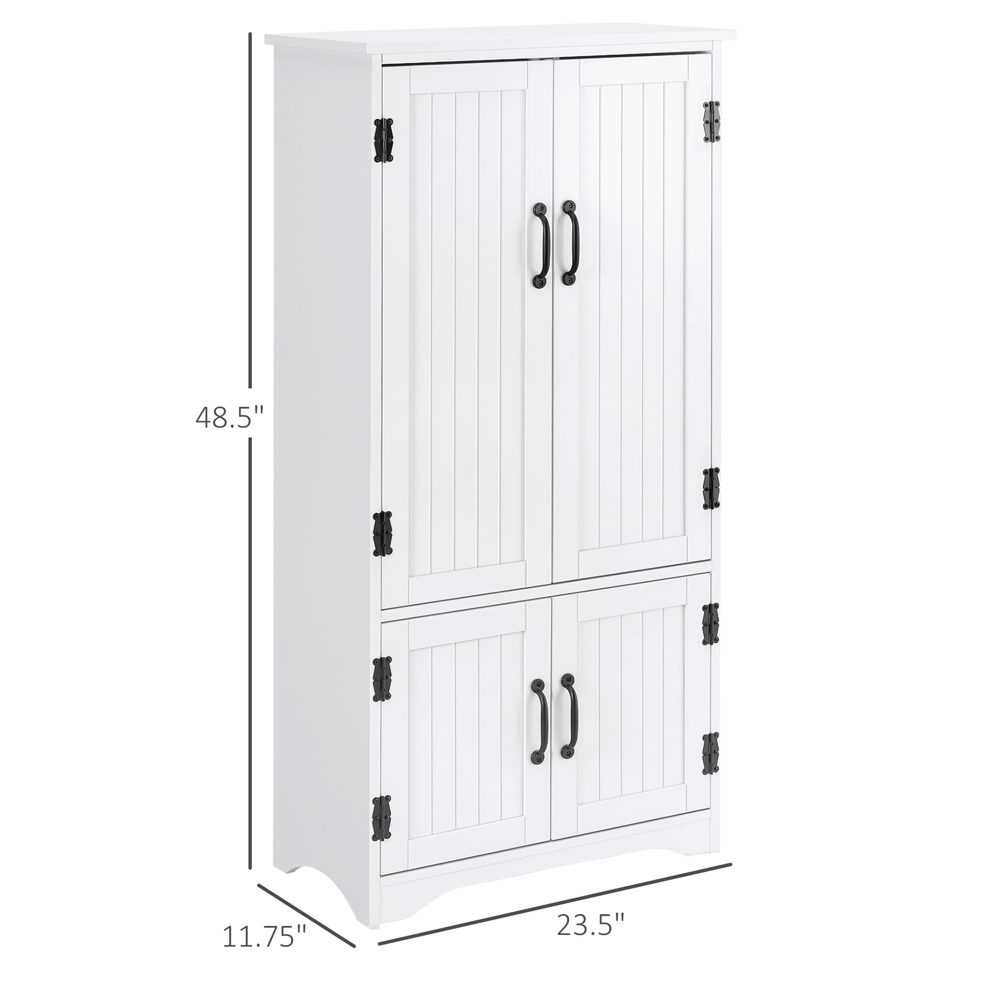 HOMCOM White Accent Kitchen Pantry Cabinet: Floor Storage Cupboard with Adjustable Shelves and Doors 