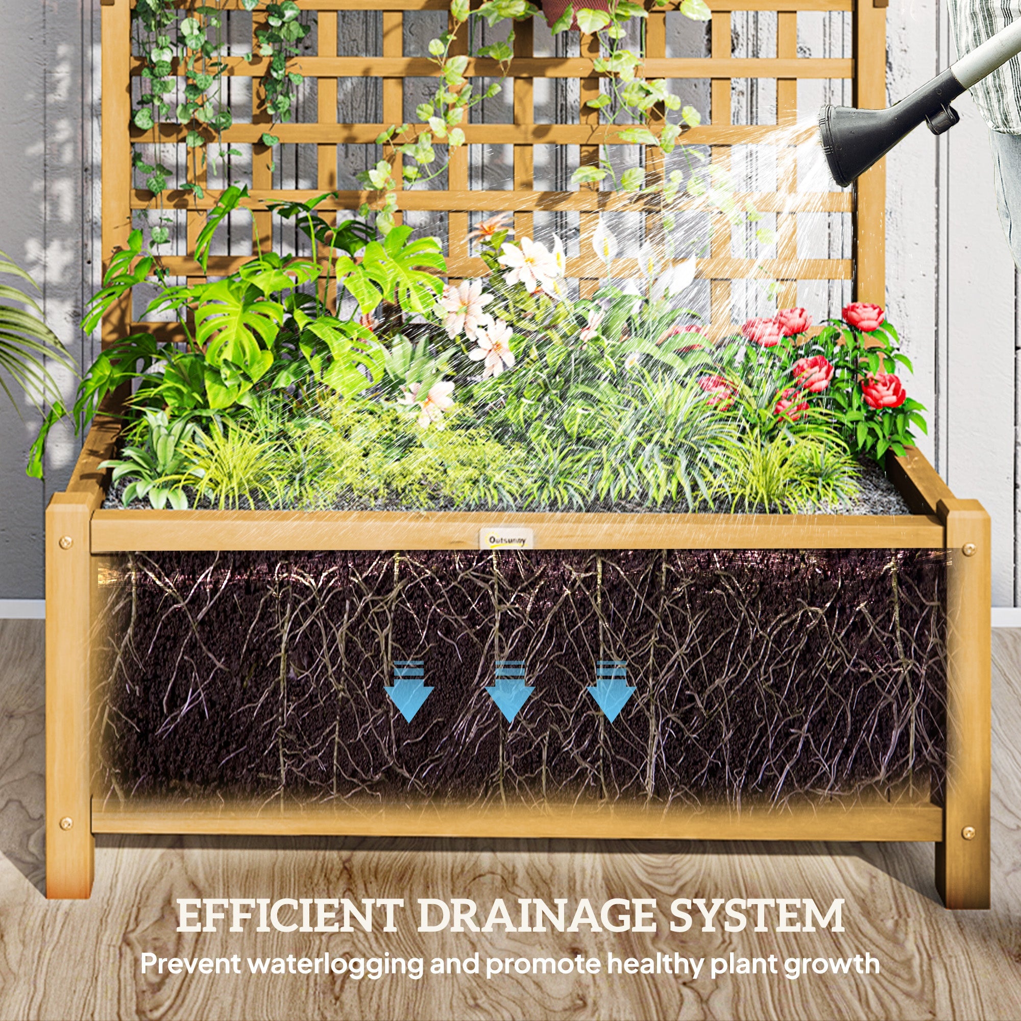 Outsunny Wood Planter with Trellis for Vine Climbing, Raised Garden Bed, Privacy Screen for Backyard, Patio, Deck, Yellow 