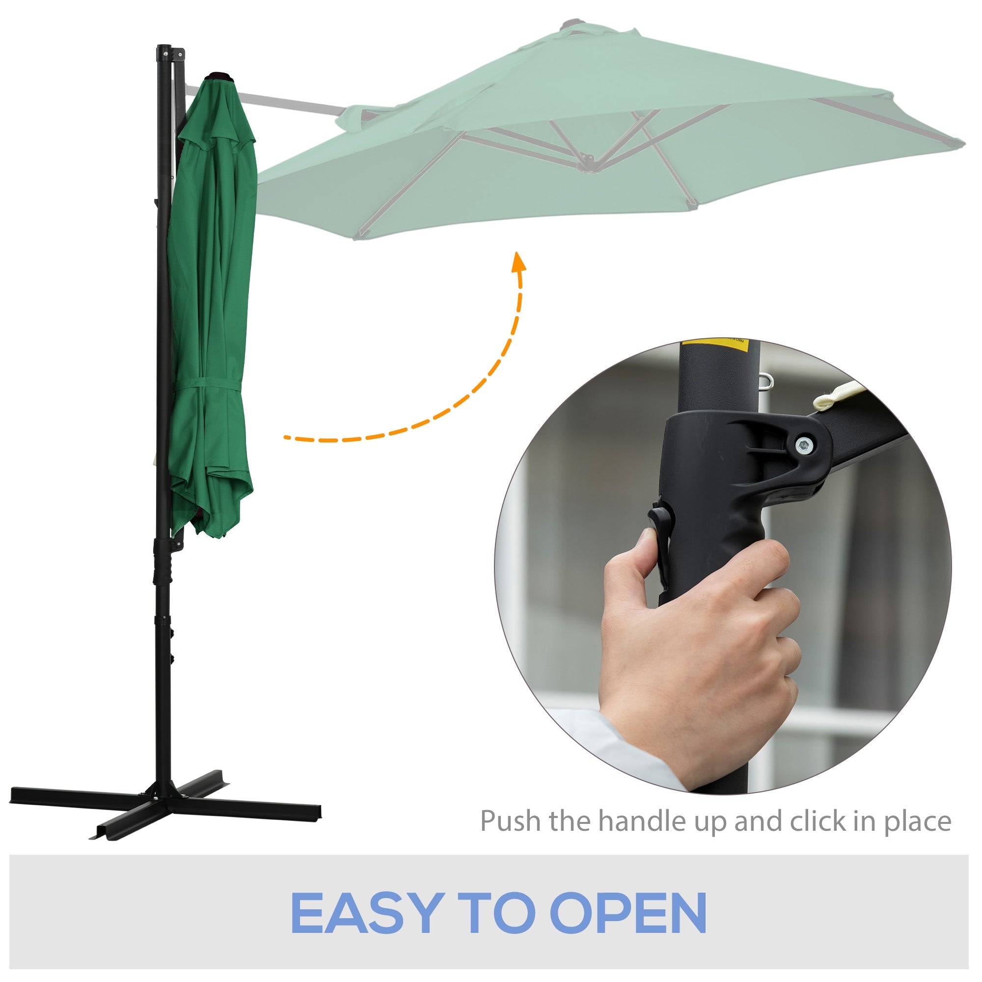 Outsunny Rotating Refuge: Offset Patio Umbrella 8.5FT with 360° Rotation, Cantilever Hanging Sun Shade Outdoor Shelter, Green Canopy 