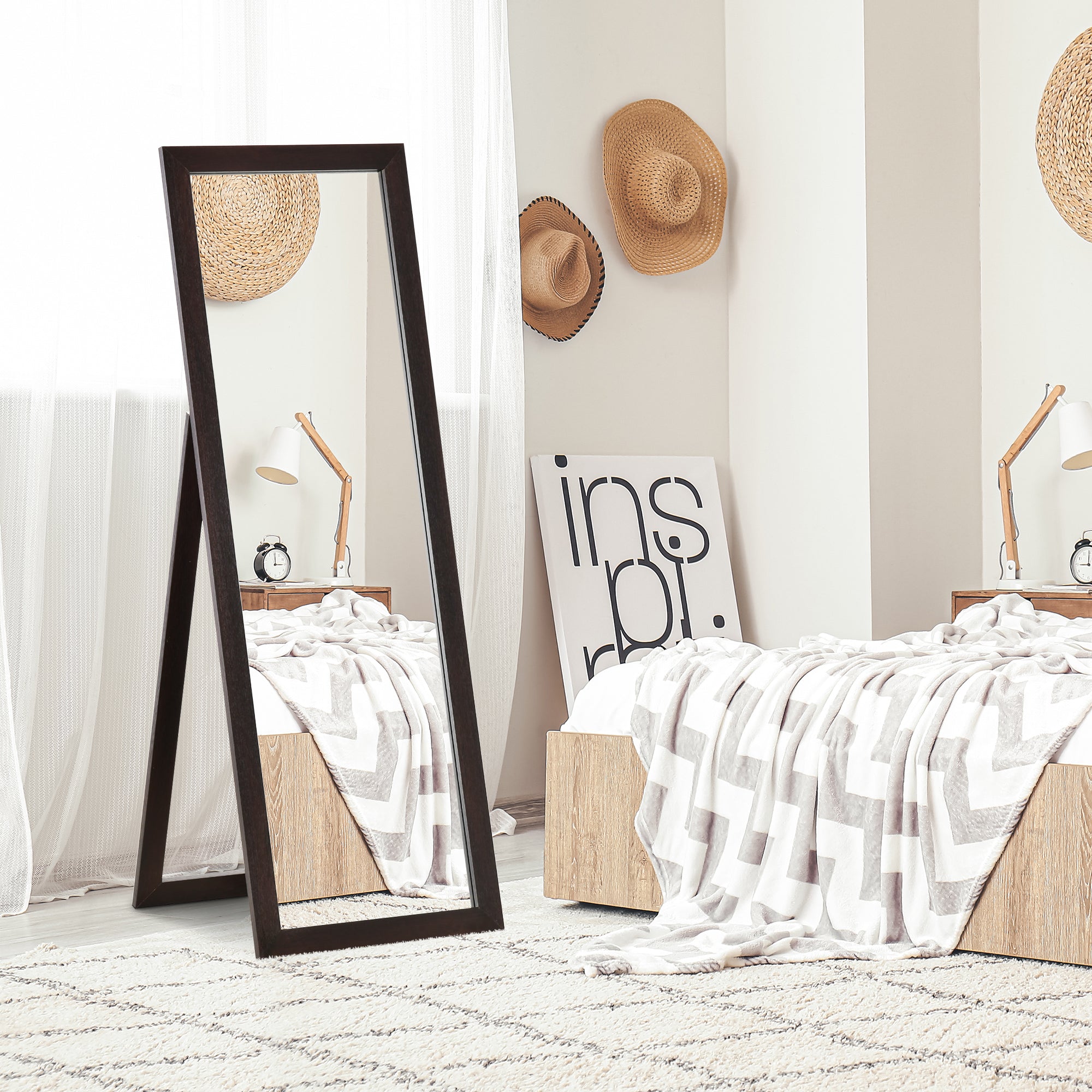 HOMCOM Reflective Elegance: Full Length Mirror Floor Standing Dressing Mirror, Sleek Design for Living Room Bedroom Decor, Brown Finish 