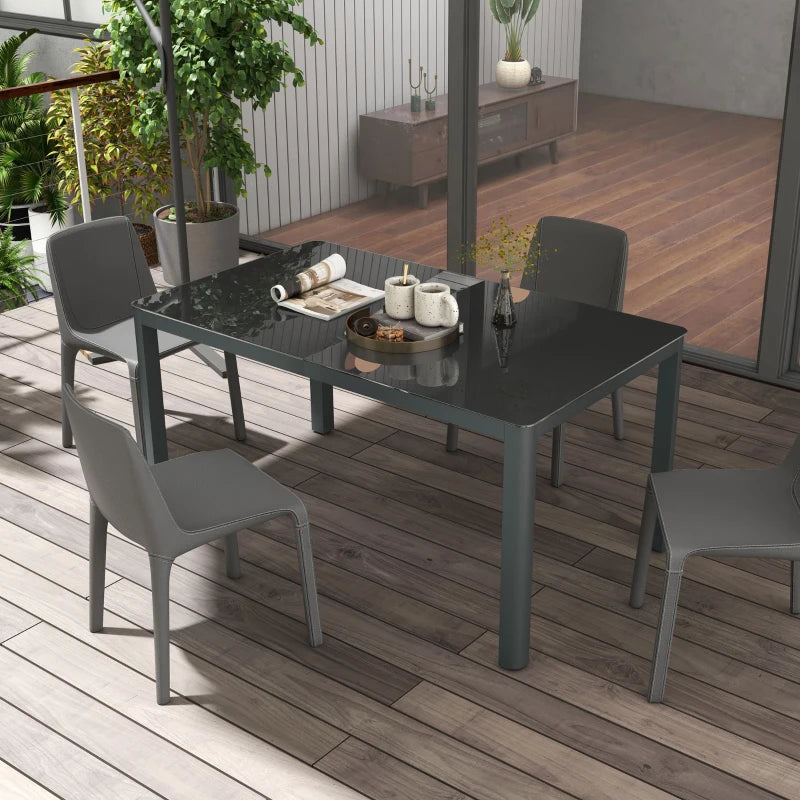 59" x 35" Aluminium Outdoor Dining Table for 6, with Glass Tabletop, Grey