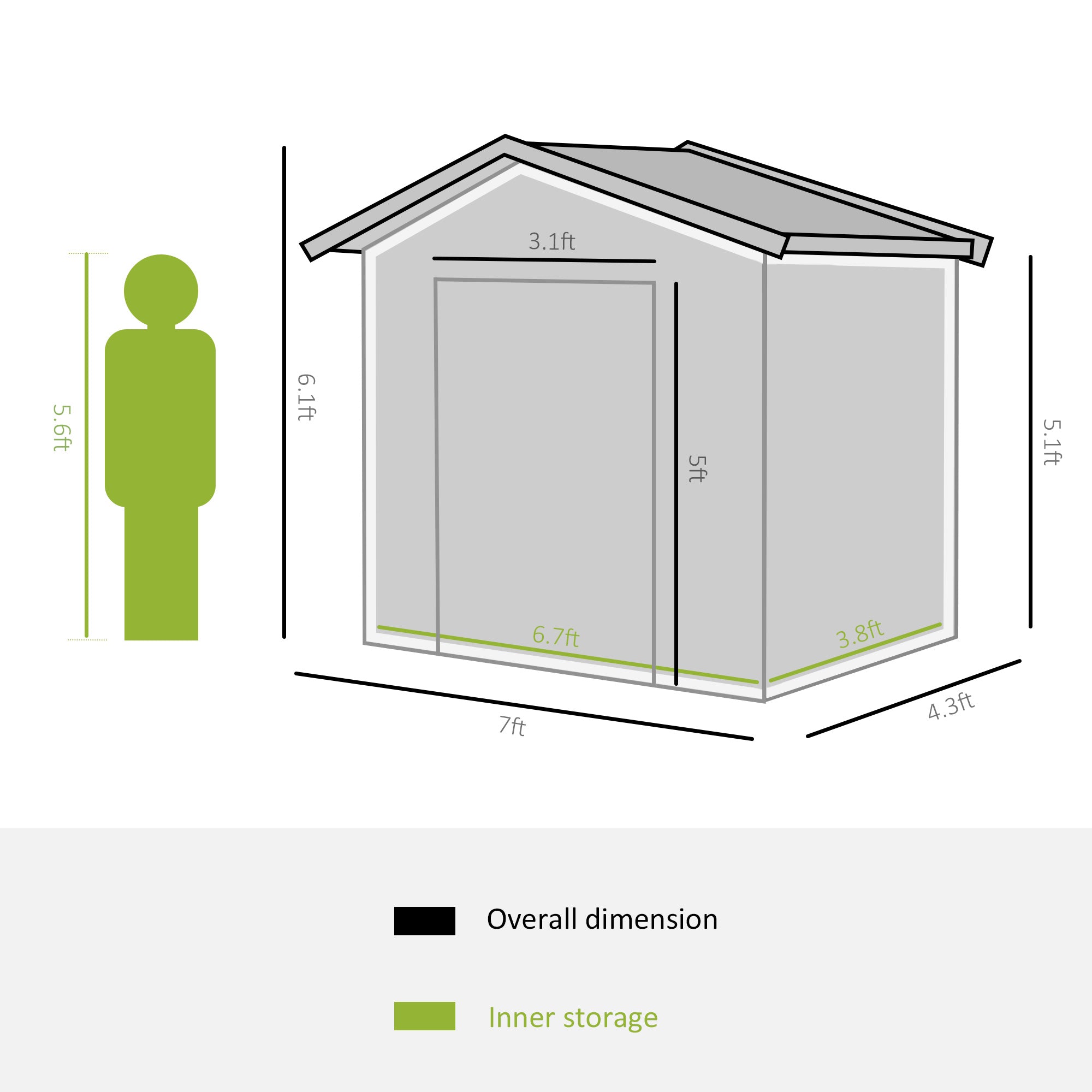 Outsunny Metal Garden Shed 7' x 4' x 6' Outdoor Storage Steel Foundation Double Doors Green 