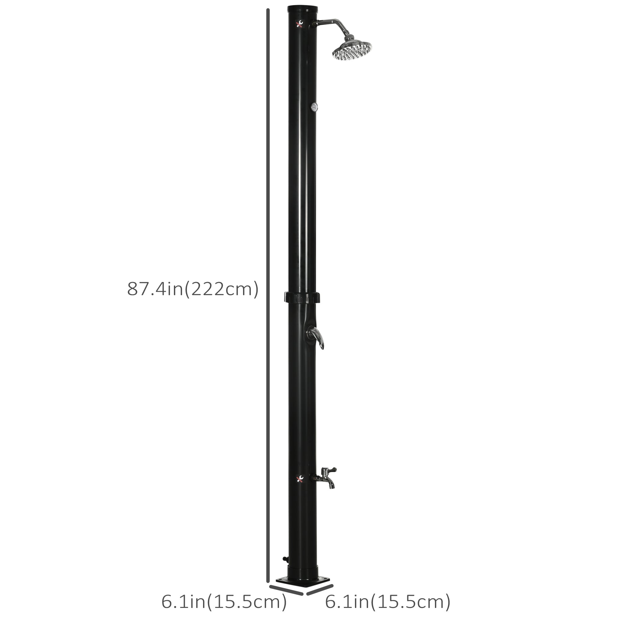 Outsunny 5.3 Gallons Solar Shower with Rotating Rainfall, Temperature Adjustment, 2 Section Outdoor Shower for Backyard, Black 