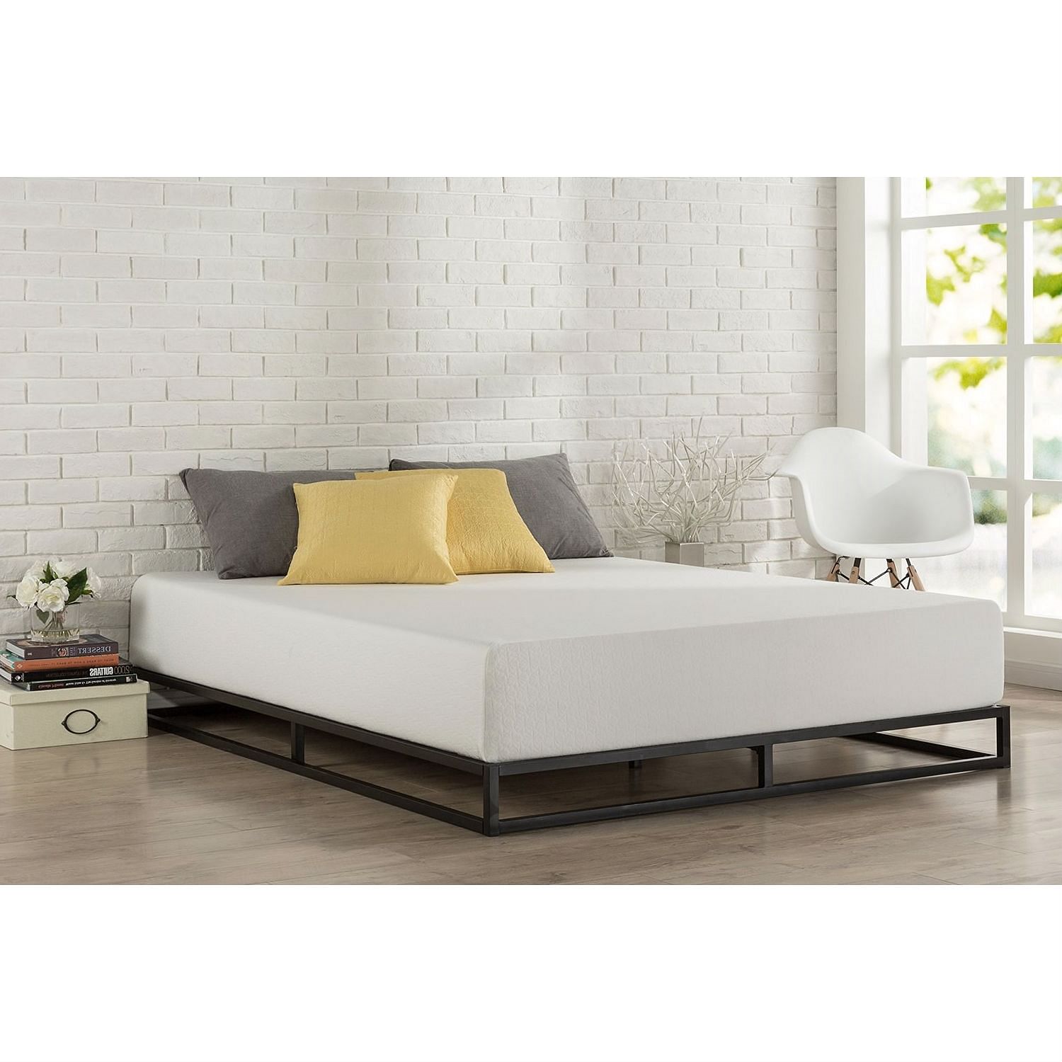 Queen size 6-inch Low Profile Metal Platform Bed Frame with Wooden Slats - Free Shipping