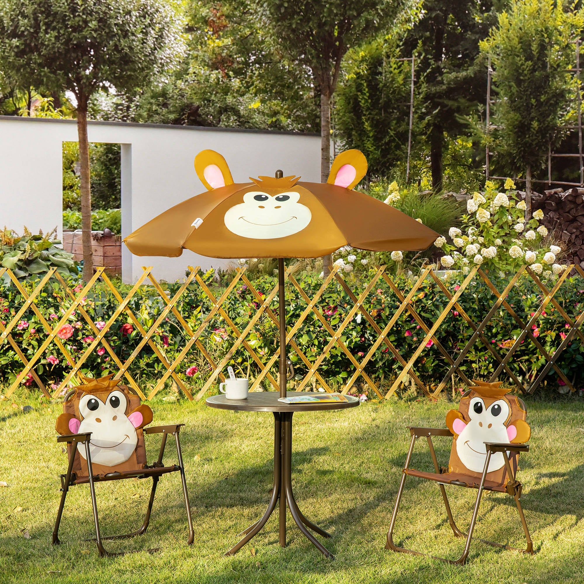 Outsunny Kids Picnic Table Chair Set Outdoor Folding Garden Furniture Adjustable Height 