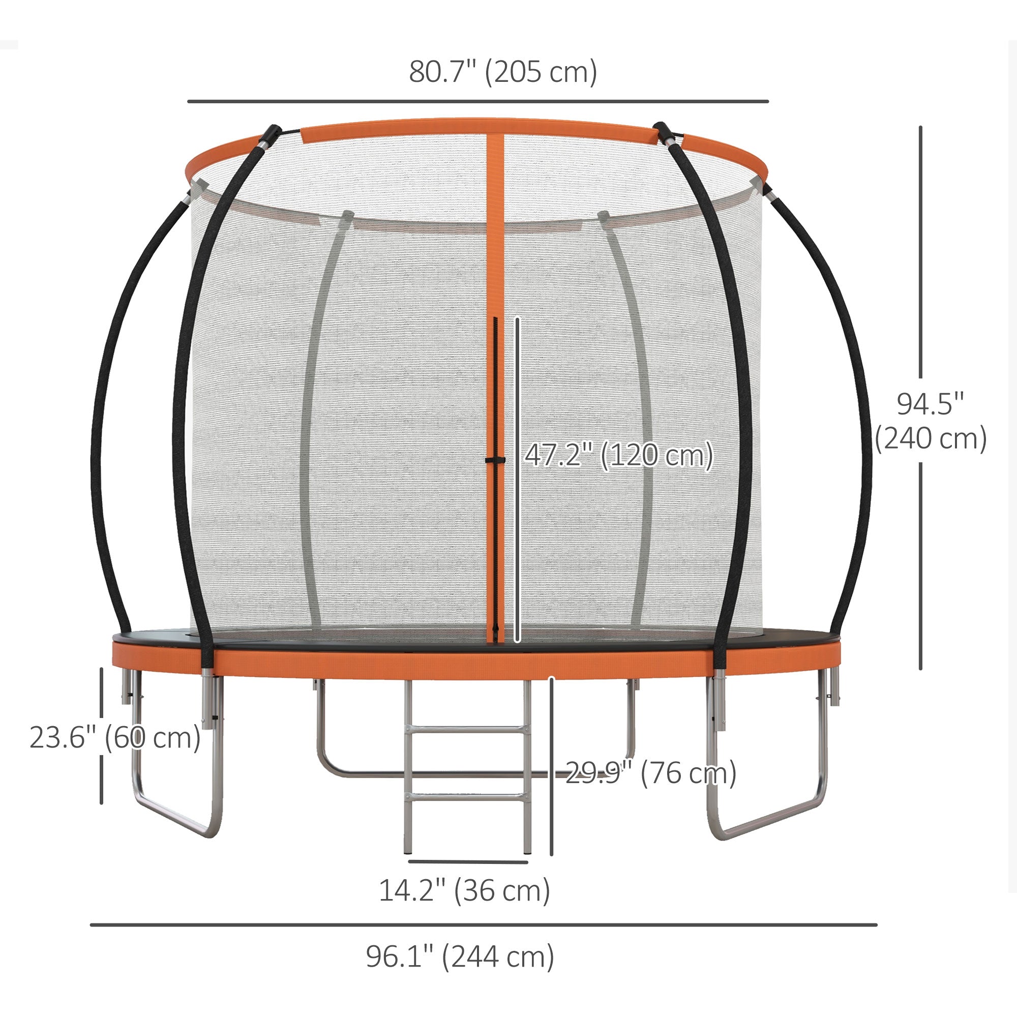 Soozier 8ft Outdoor Trampoline with Enclosure Net and Ladder, Backyard Fitness Trampoline for Teens and Adults 