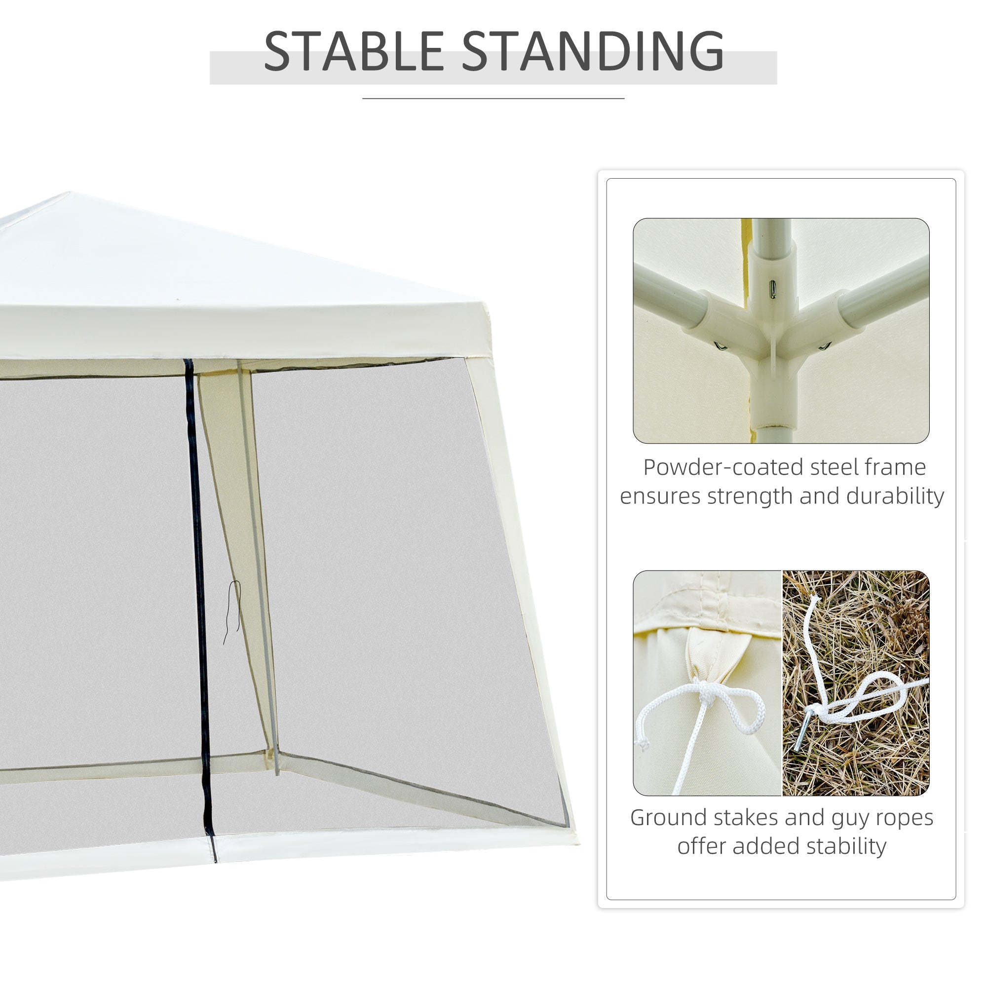 Outsunny 10x10ft Beige Party Tent with Netting - Outdoor Patio Canopy Gazebo for Sun Shade and Garden Shelter 