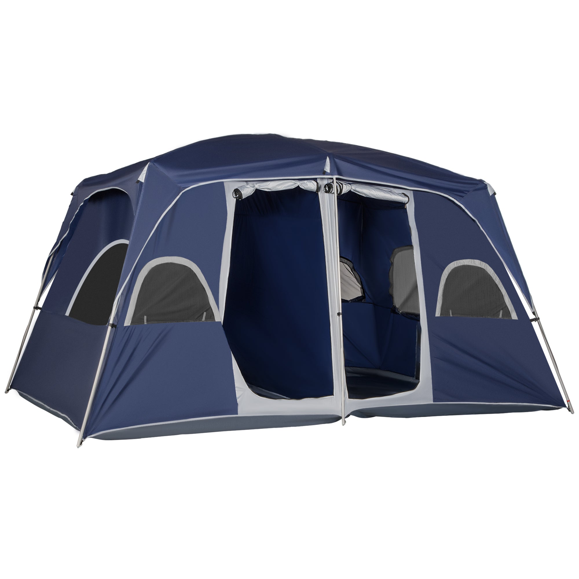 Outsunny Camping Tent, Family Tent 4-8 Person 2 Room, with Large Mesh Windows, Easy Set Up 13'L x 9'W x 7'H, Blue 