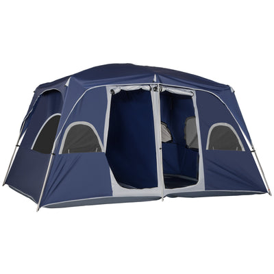 Outsunny Camping Tent, Family Tent 4-8 Person 2 Room, with Large Mesh Windows, Easy Set Up 13'L x 9'W x 7'H, Blue 
