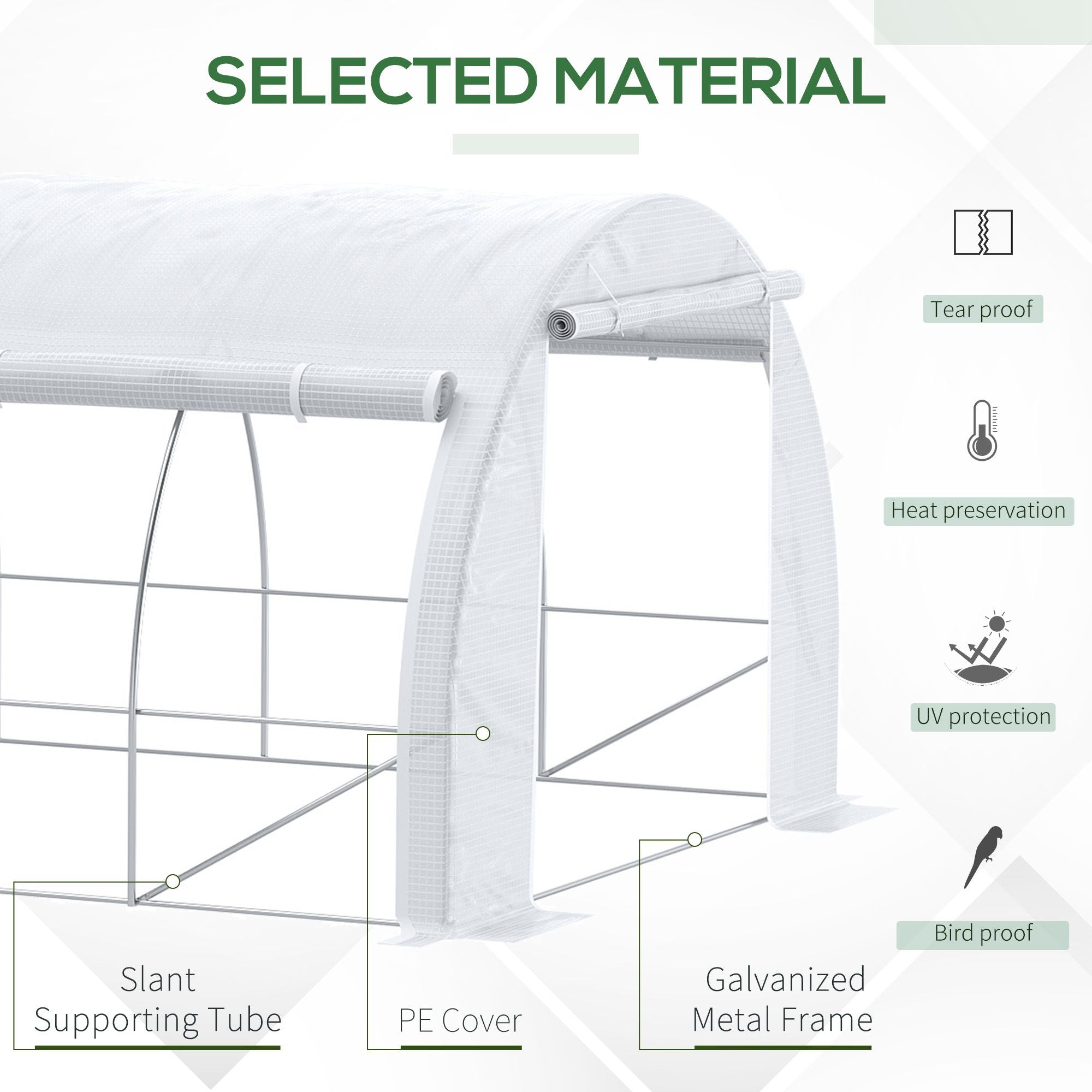 Outsunny Large Walk-in Greenhouse, 20'x10'x6' Tunnel Greenhouse with Zippered Door and 12 Roll-up Windows, Outdoor Green House 
