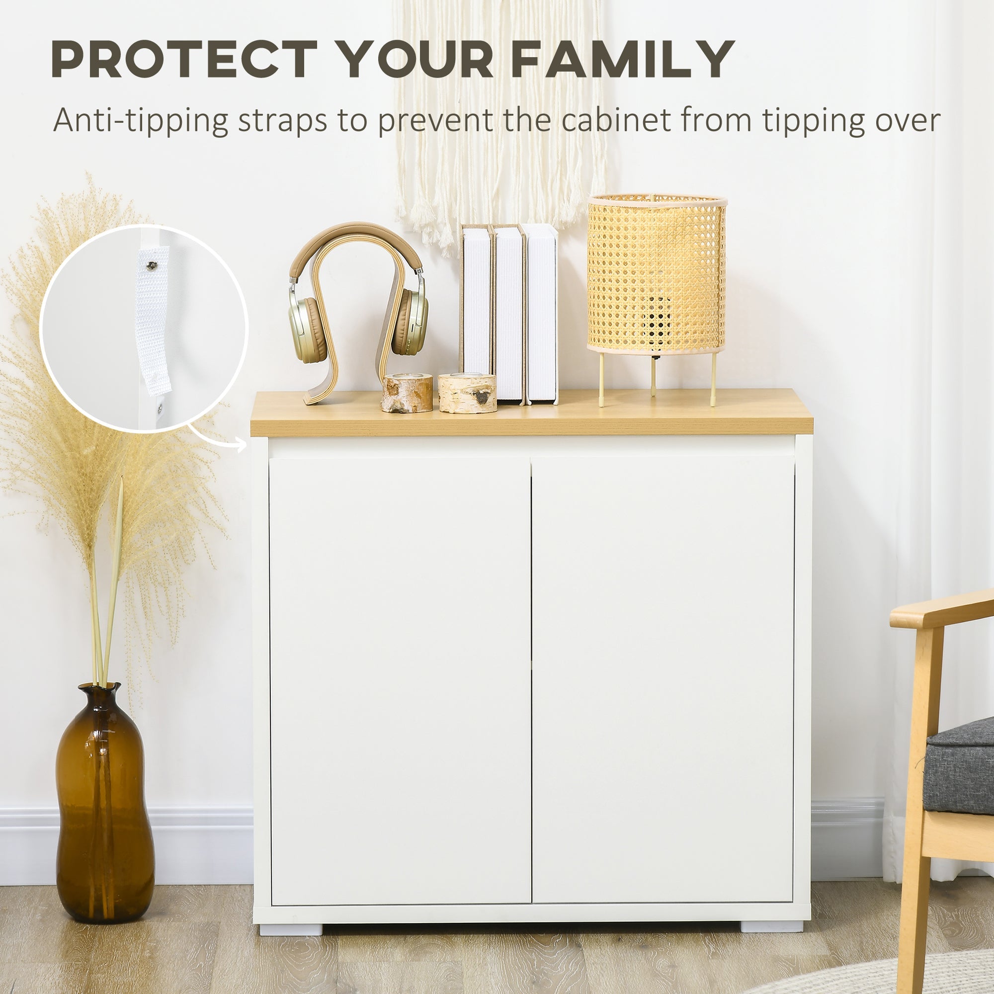 HOMCOM Classic White Buffet Table: Elegant Sideboard with Double Doors & Adjustable Shelf for Living Rooms & Entryways 