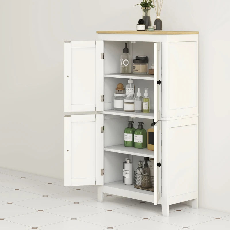 Bathroom Storage Cabinet, Modern Bathroom Floor Cabinet with 4 Doors and 2 Adjustable Shelves, White
