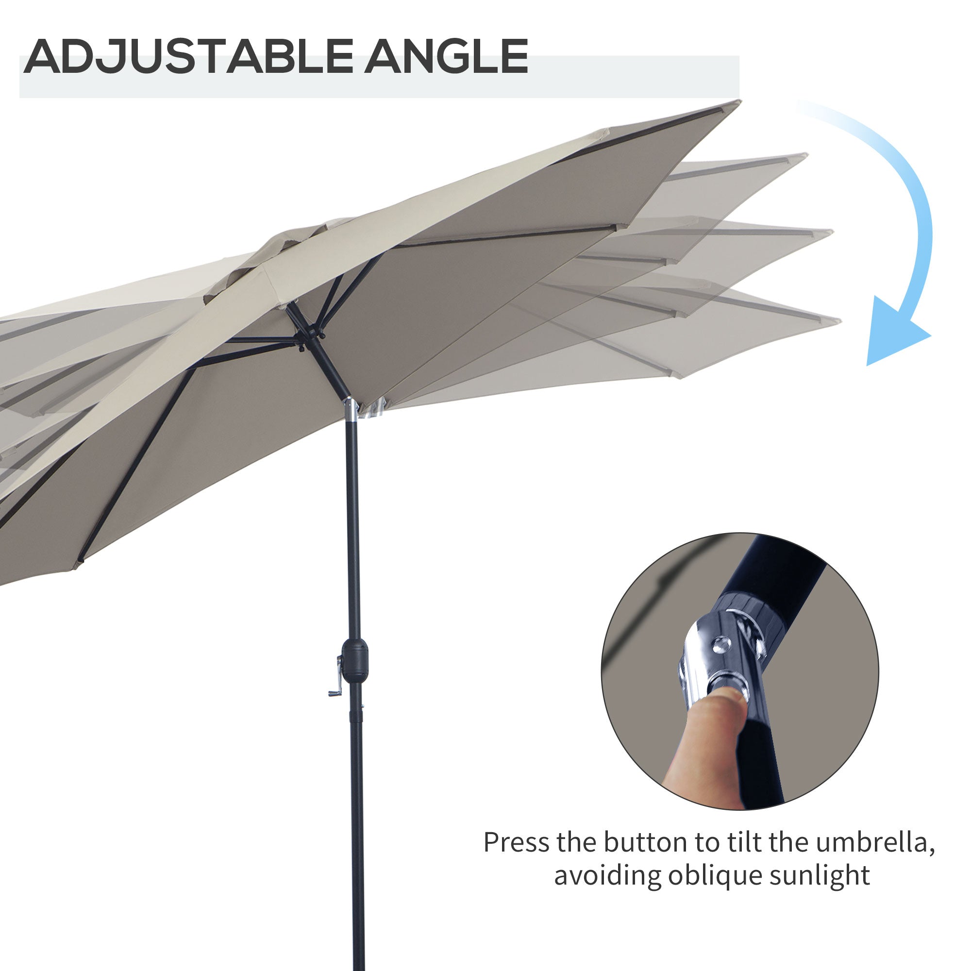 Outsunny 10'x 8' Steel Frame Round Market Patio Sun Umbrella Garden Parasol Outdoor Sunshade Canopy (Light Grey) 