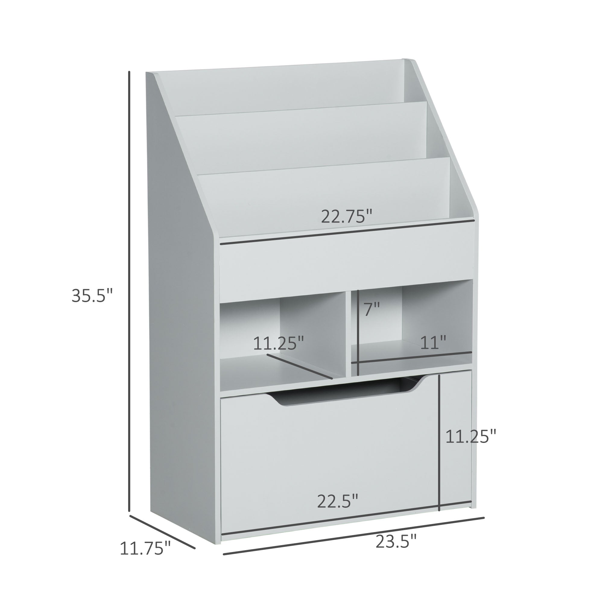 HOMCOM Kids Bookcase Multi Shelf Rack Organizer Storage Drawer Reading Nook Classroom Bedroom Playroom Grey 