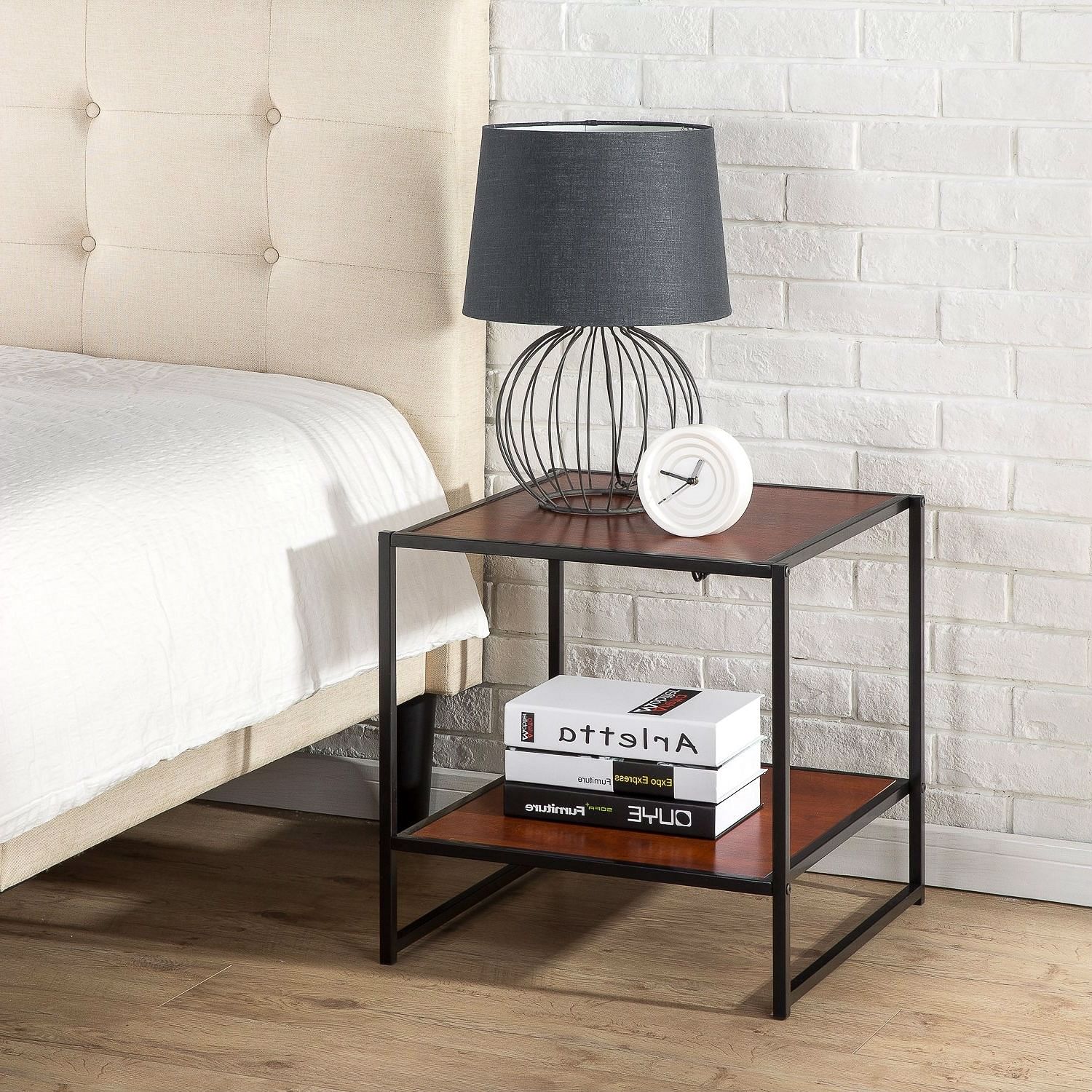 Modern Steel Frame End Table Nightstand in Brown - Free Shipping