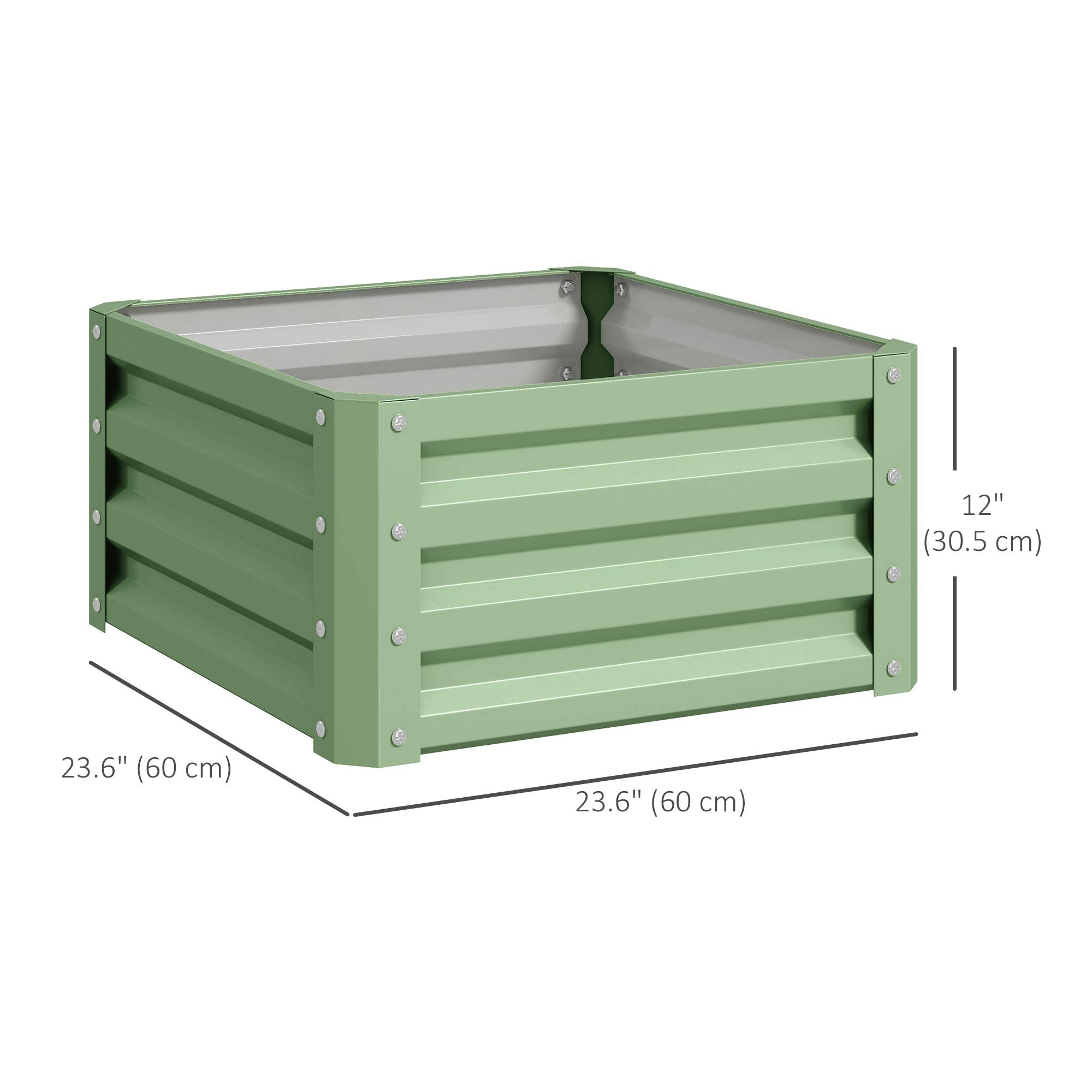 Outsunny 2' x 2' x 1' 2-Pieces Raised Garden Bed with Galvanised Steel Frame for Vegetables, Flowers, Herbs, Light Green 