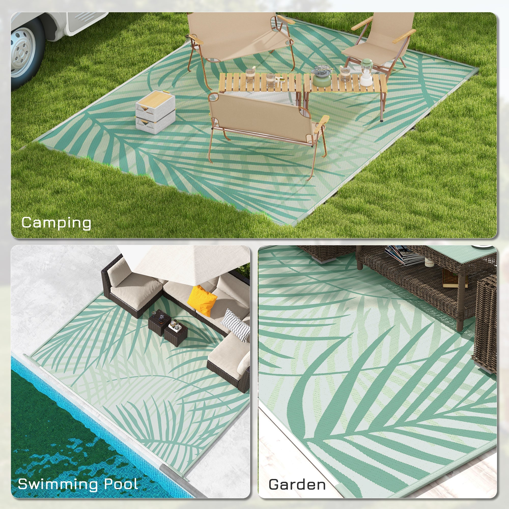 Outsunny Reversible Outdoor Rug with Carry Bag, 9' x 12' Waterproof Rug, Portable RV Camping Carpet for Backyard 