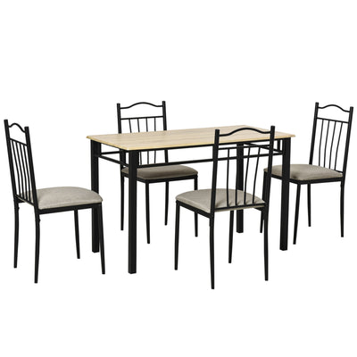 HOMCOM 5-Piece Dining Delight: Wood Color Table, 4 Cushioned Chairs with Metal Legs, Modern Home Kitchen Set 