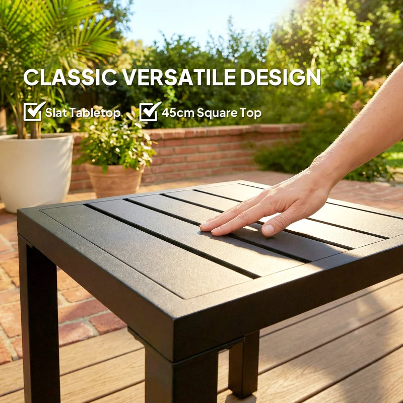 Metal Outdoor Side Table, 45.5 cm Square Patio Side Table, Small Accent Table for Garden, Poolside, Black