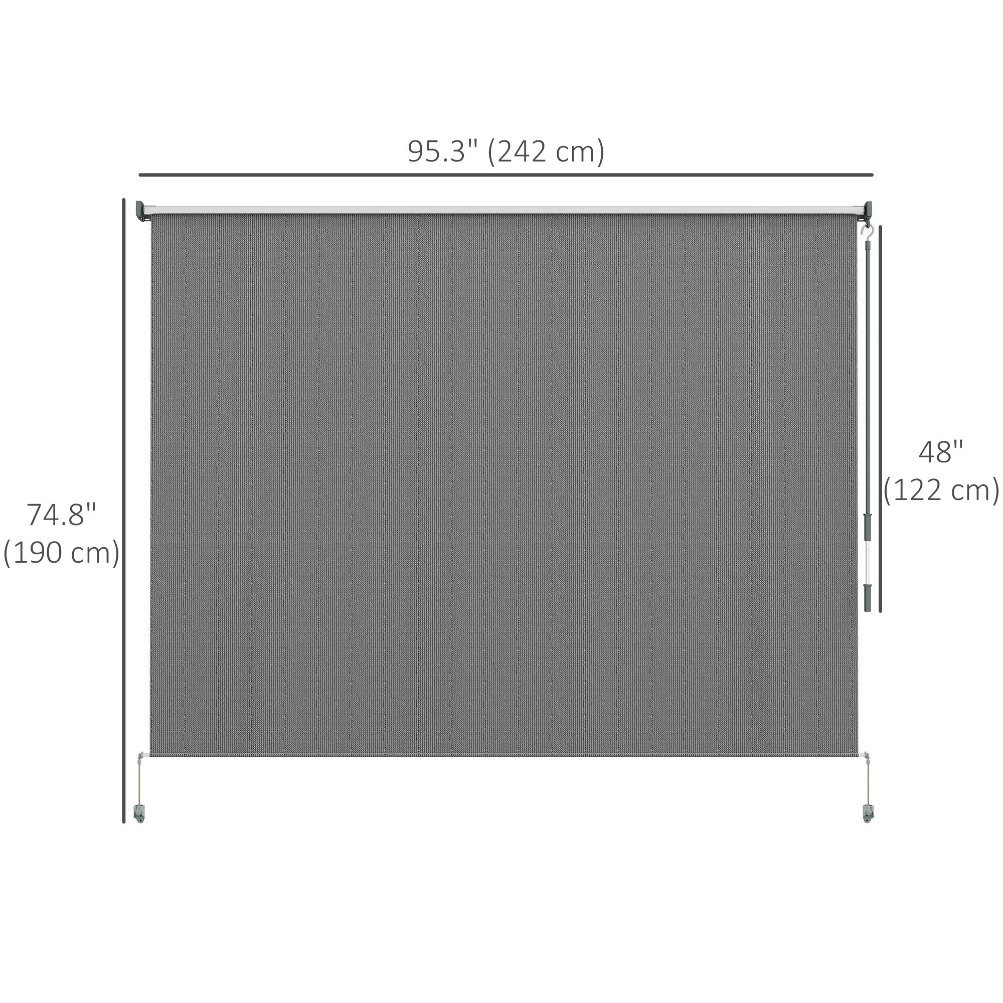 Outsunny 8' x 6' Patio Door Blinds, Outdoor Roller Shades, Cordless Roll Up Shade for Porch Gazebo, Dark Grey 