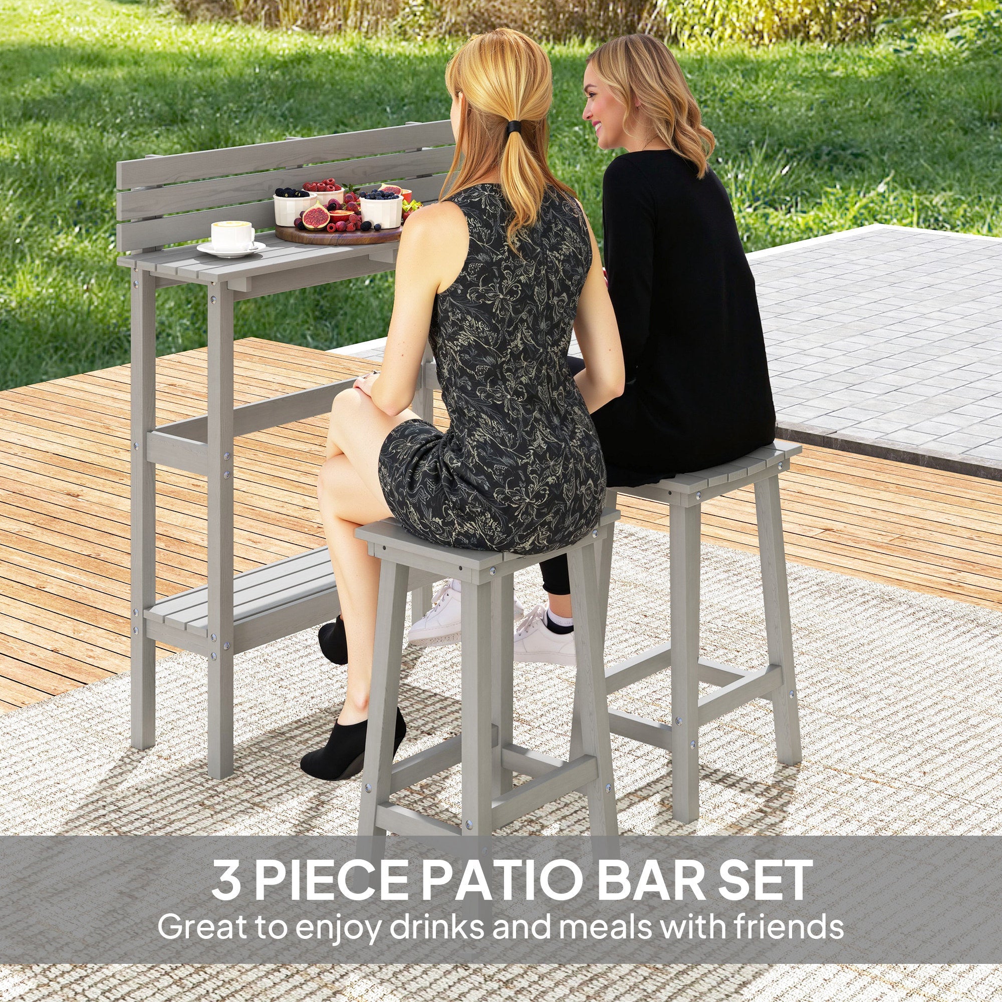 Outsunny 3 Piece Patio Bar Set with 43"H Bar Table and 2 Bar Stools, for Balcony, Backyard, Porch 