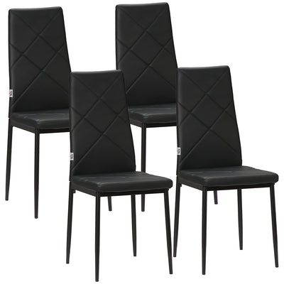 HOMCOM 4-Piece Dining Chair Set Modern High Back Faux Leather Upholstery Steel Legs Black Accent Furniture for Living Room 
