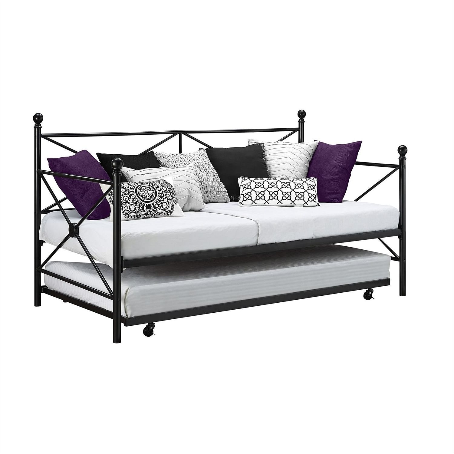 Twin size Contemporary Daybed and Trundle Set in Black Metal Finish - Free Shipping