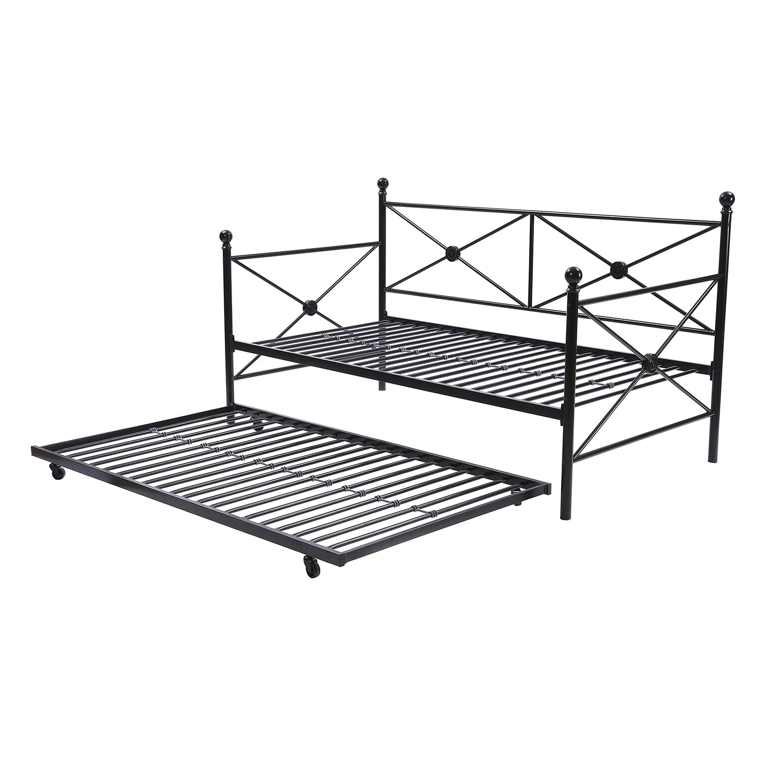 Twin size Contemporary Daybed and Trundle Set in Black Metal Finish - Free Shipping