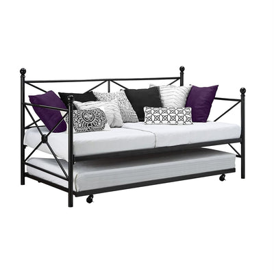 Twin size Contemporary Daybed and Trundle Set in Black Metal Finish - Free Shipping 