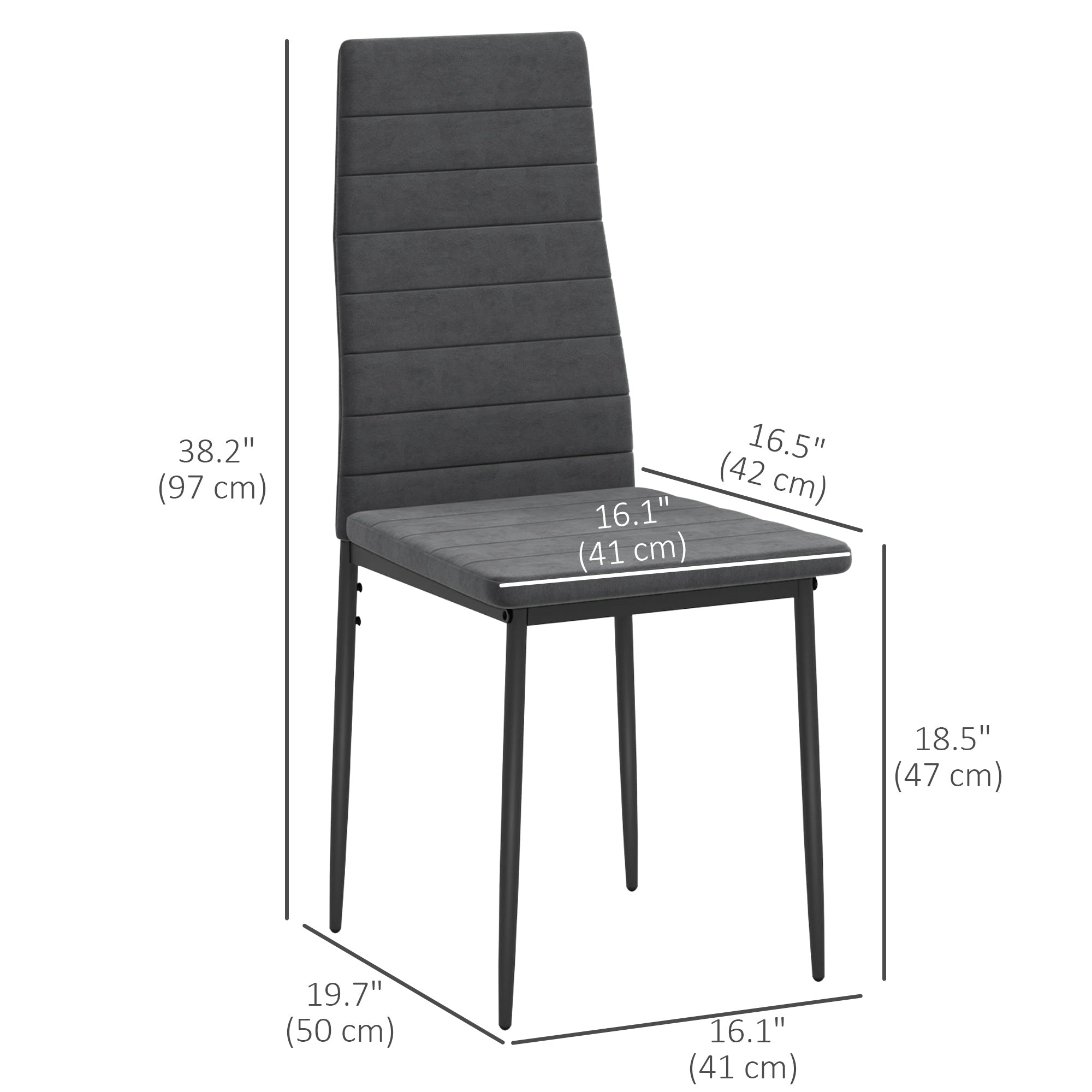 HOMCOM Modern Dining Chairs, Set of 4, High Back Upholstery and Metal Legs for the Living Room, Kitchen, Home Office, Grey 