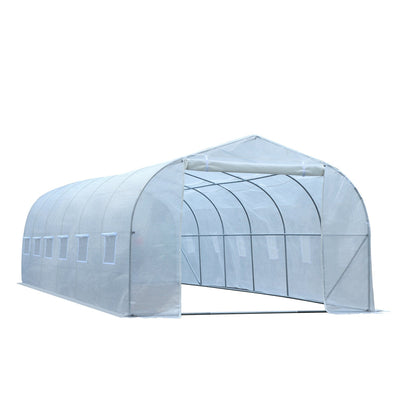 Outsunny 26'L x 10'W x 6.8' H Large Steeple Walk-In Greenhouse Hoop House Tunnel Grow Tent Premium Steel Frame White 