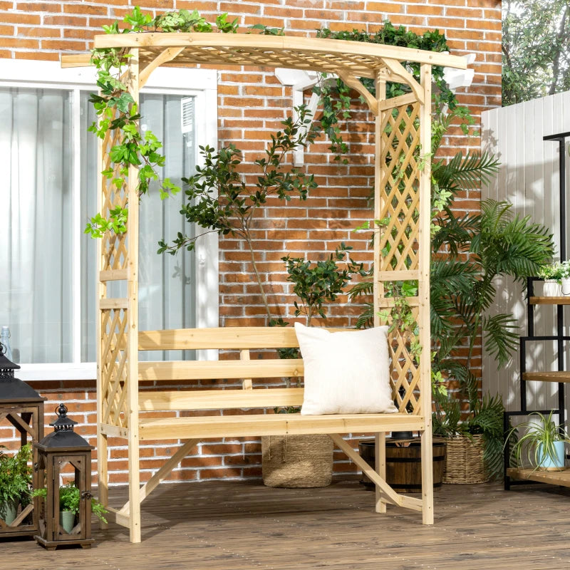 Garden Arch with 2 Person Bench, Wooden Garden Arbor Archway Trellis for Climbing Plants, Lawn, Backyard Decor, Natural